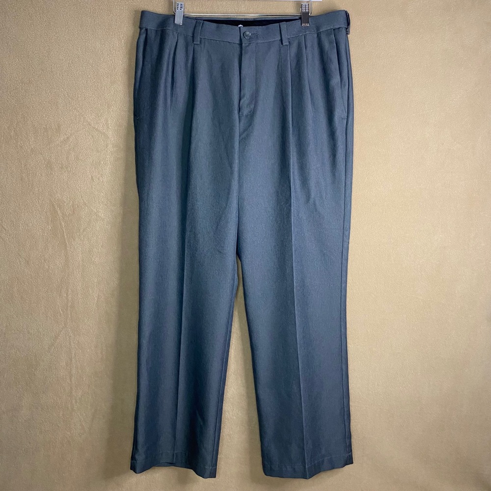 Haggar Mens Pleated Dress Pants Gray 36x29 Polyester‎ Classic Fit Office Casual